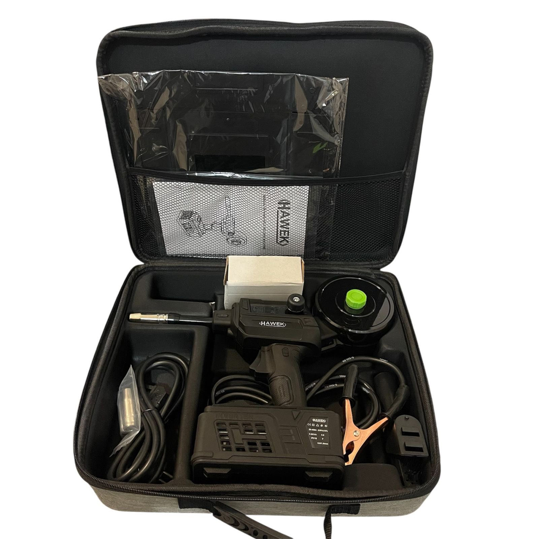 НЕМСКИ Инверторен Телоподаващ Апарат Без Газ Hawek 400A + ЛЕД ФЕНЕР