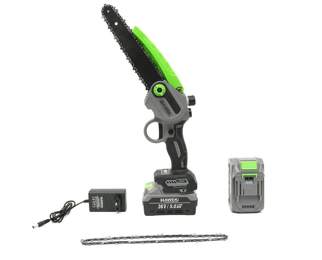 НЕМСКА Акумулаторна Ножица и Резачка за Клони Безжичен Трион с Автоматично Омасляване на Верига Лозарска HAWEK 4 Батерии + ЛЕД ФЕНЕР