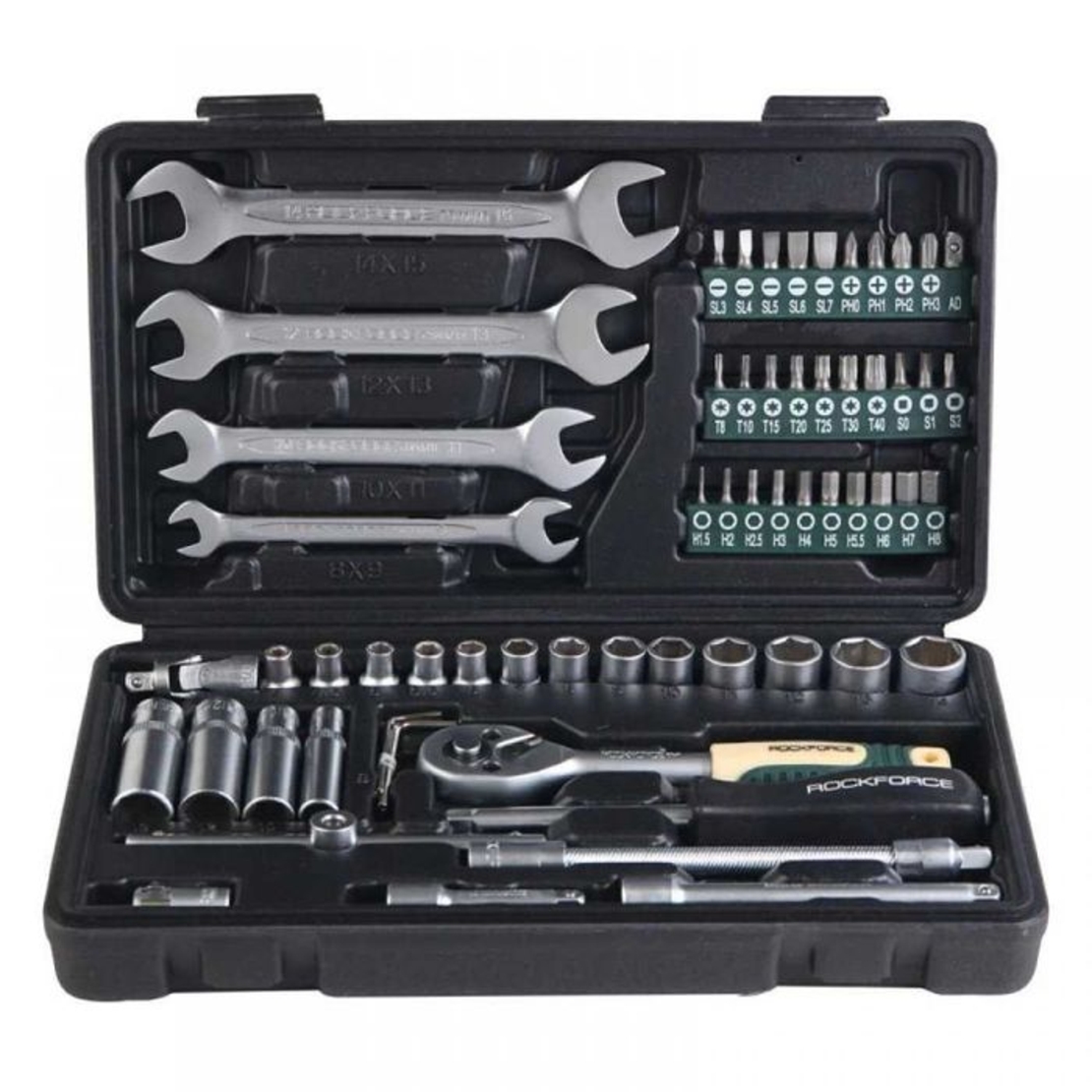 НЕМСКО Гедоре 62 Части ,1/4'' , 6-Стенно ROCKFORCE + ЛЕД ФЕНЕР