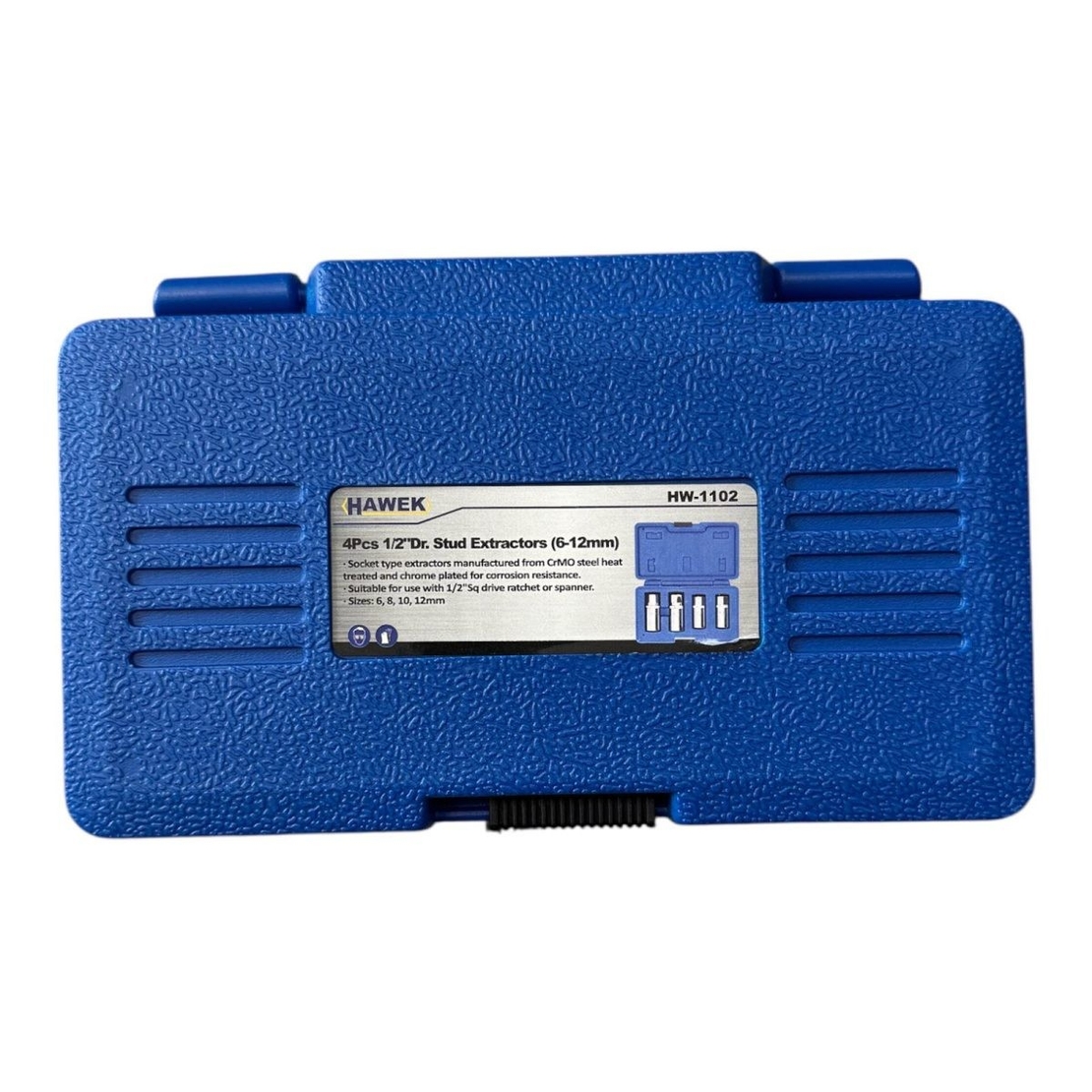 НЕМСКИ Екстрактори за Шпилки Комплект 4 части 6-12мм вложки шпилковадачи 1/2″ HAWEK HW-1102 + ЛЕД ФЕНЕР