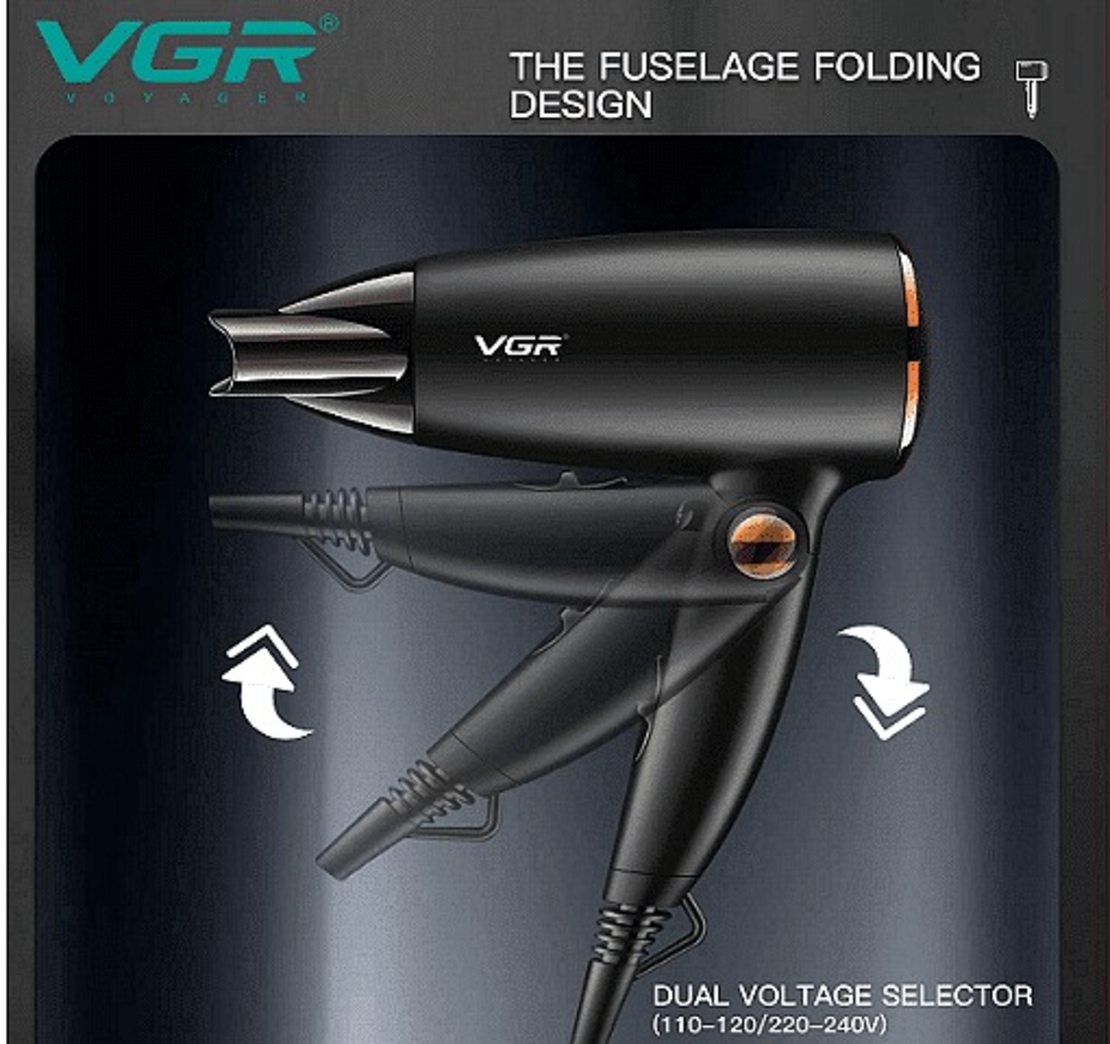 НЕМСКА Сешоар VGR V-439, Технология с отрицателни йони, 3 нива на топлината, Черен + ЛЕД ФЕНЕР