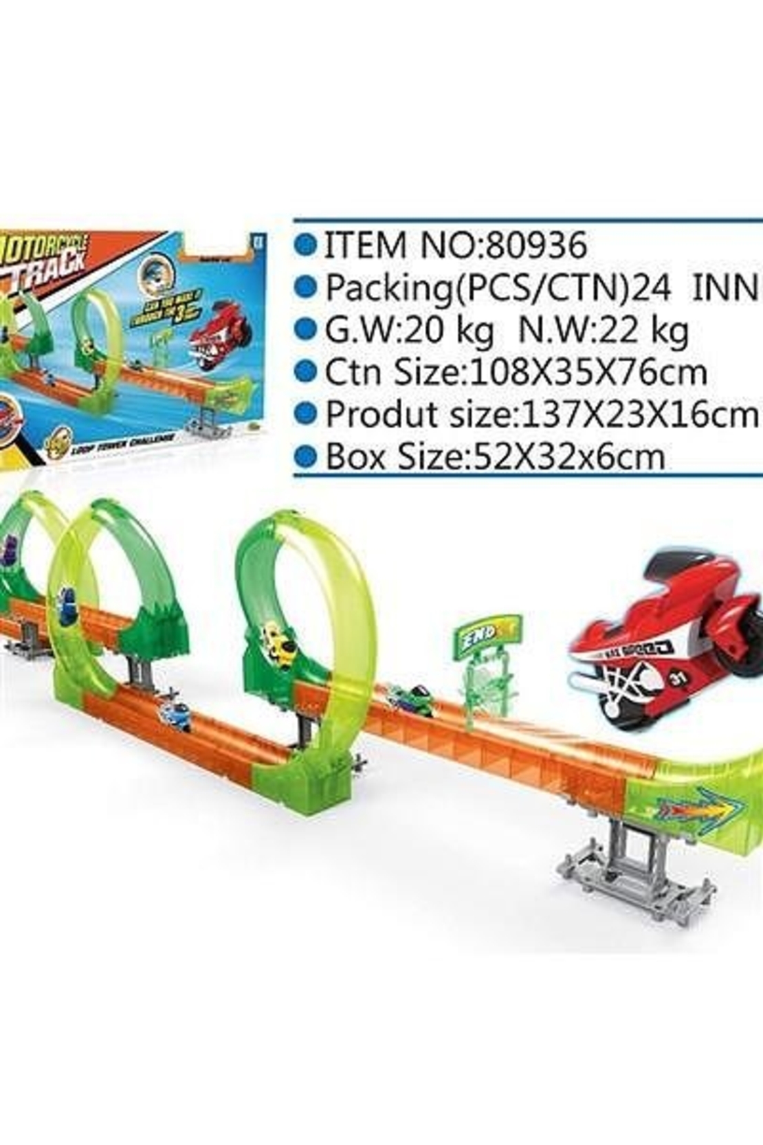 НЕМСКА Играчка писта с мотоциклет Stund SHOW + ЛЕД ФЕНЕР