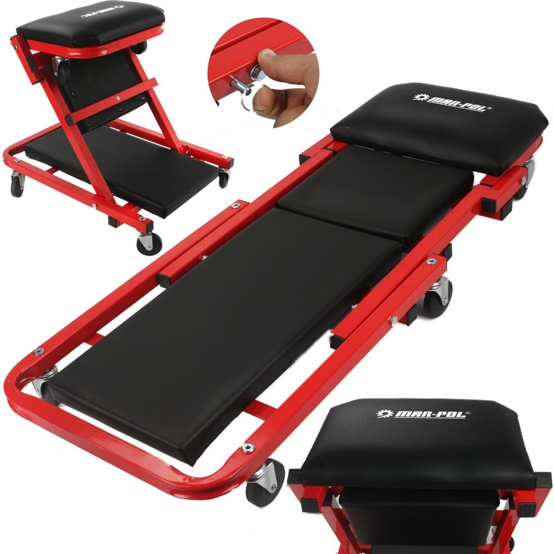 НЕМСКА Сгъваема Авто Лежанка работен стол за авто сервиз Mar – Pol Полша + ЛЕД ФЕНЕР