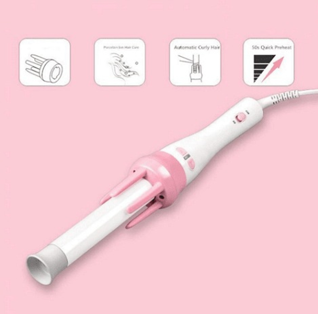 НЕМСКА Автоматична керамична въртяща се маша, Въртящ се захранващ кабел, Бързо оформяне на косата + ЛЕД ФЕНЕР