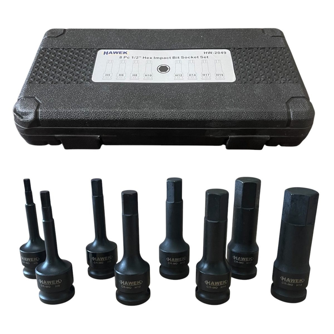 НЕМСКИ УДАРНИ БИТОВЕ КОМПЛЕКТ 1/2 – ШЕСТОГРАМ 8 ЧАСТИ HAWEK HW-2049 + ЛЕД ФЕНЕР