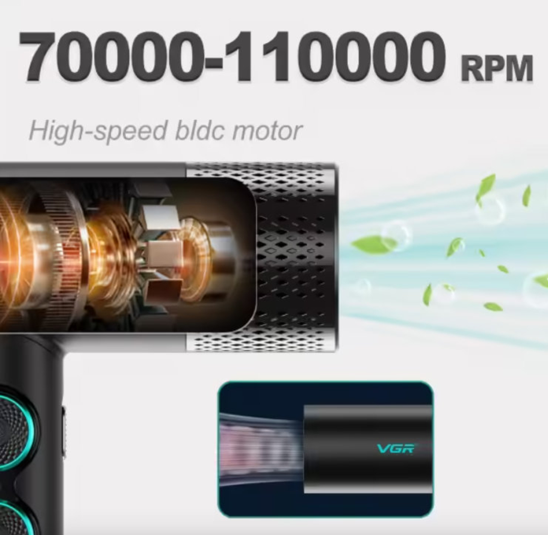 НЕМСКИ Професионален Сешоар VGR-401 – Черен С LED Дисплей