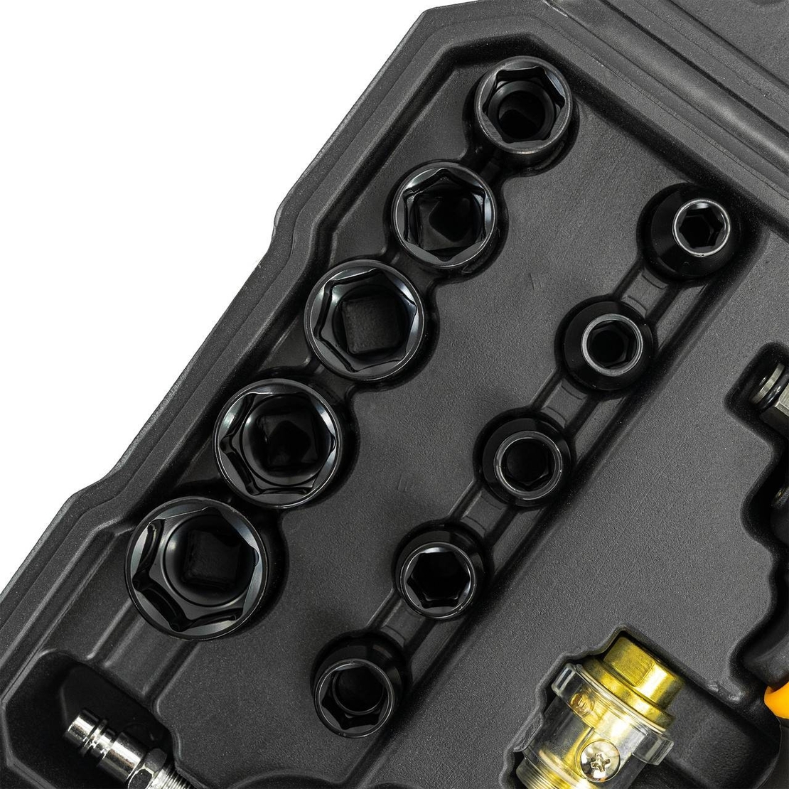 НЕМСКИ Пневматичен Гайковерт с Комплект Ударни Вложки 9 до 27мм JCB 1/2″ 1200Nm JCB RP9515 KIT + ЛЕД ФЕНЕР