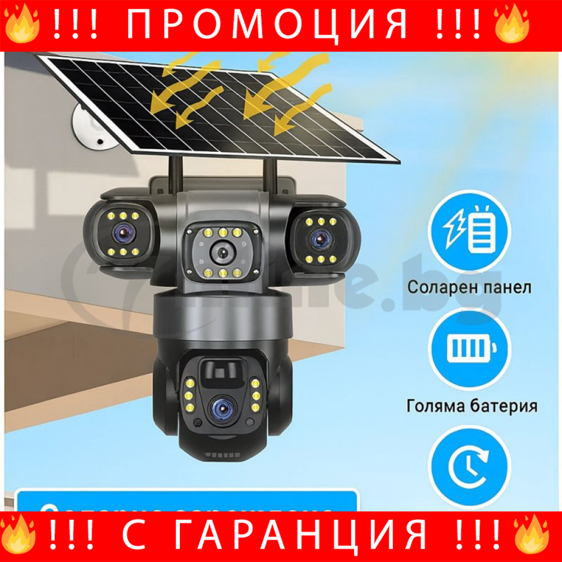 НЕМСКА Соларна Камера – 6MP Full HD С Троен Обектив IP66 + ЛЕД ФЕНЕР