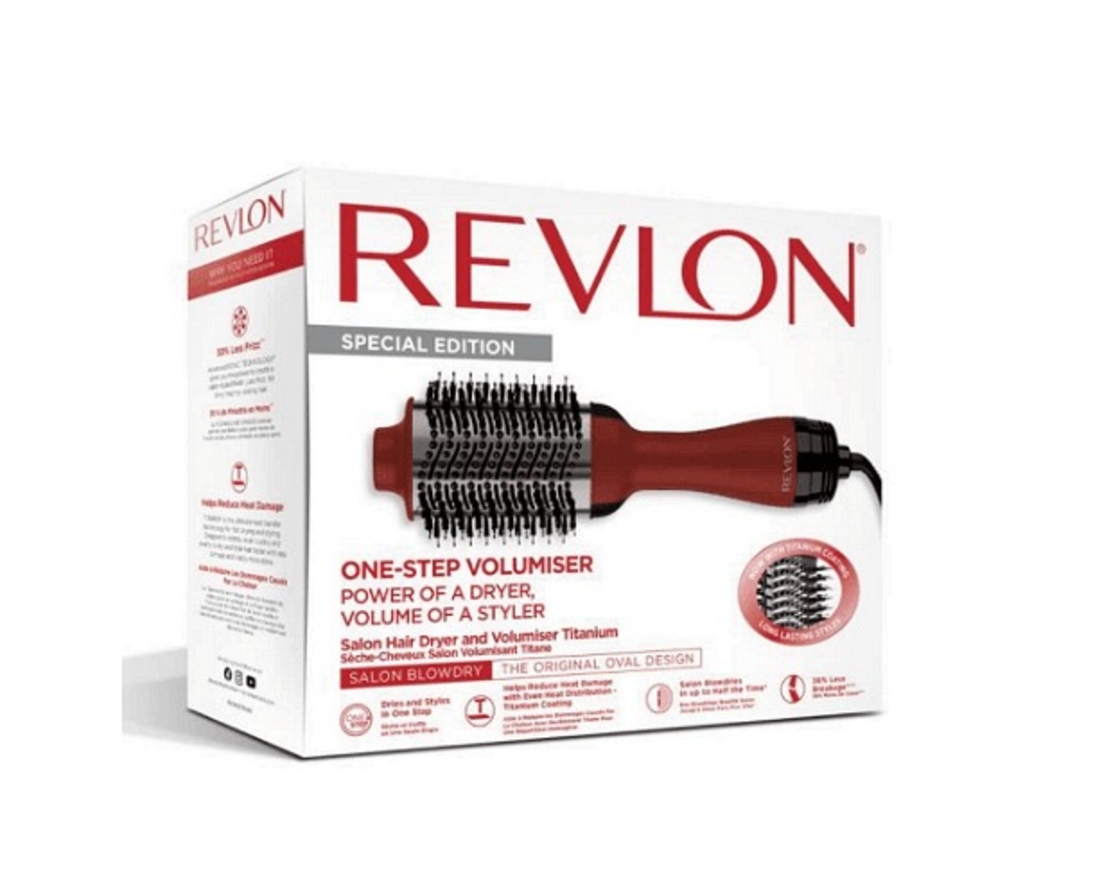 НЕМСКА Електрическа четка Revlon Special Edition One-Step Volumiser Titanium, RVDR5279UKE, 3 температурни настройки, Технология за йонизация, Чанта за пътуване + ЛЕД ФЕНЕР.