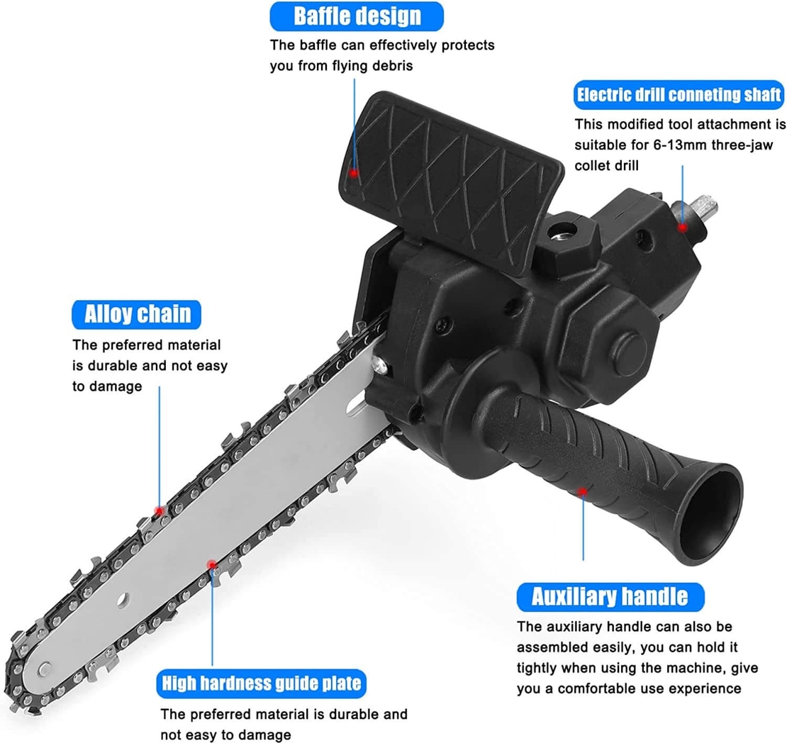 НЕМСКА Универсална Приставка за Винтоверт – 18см Адаптер Верижен Трион Резачка за дърва и клони + ЛЕД ФЕНЕР