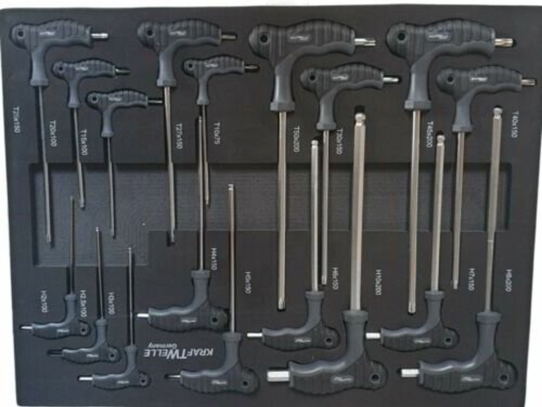 НЕМСКА Количка с инструменти 7 чекмеджета 6 пълни Шкаф KrafTWelle + ЛЕД ФЕНЕР