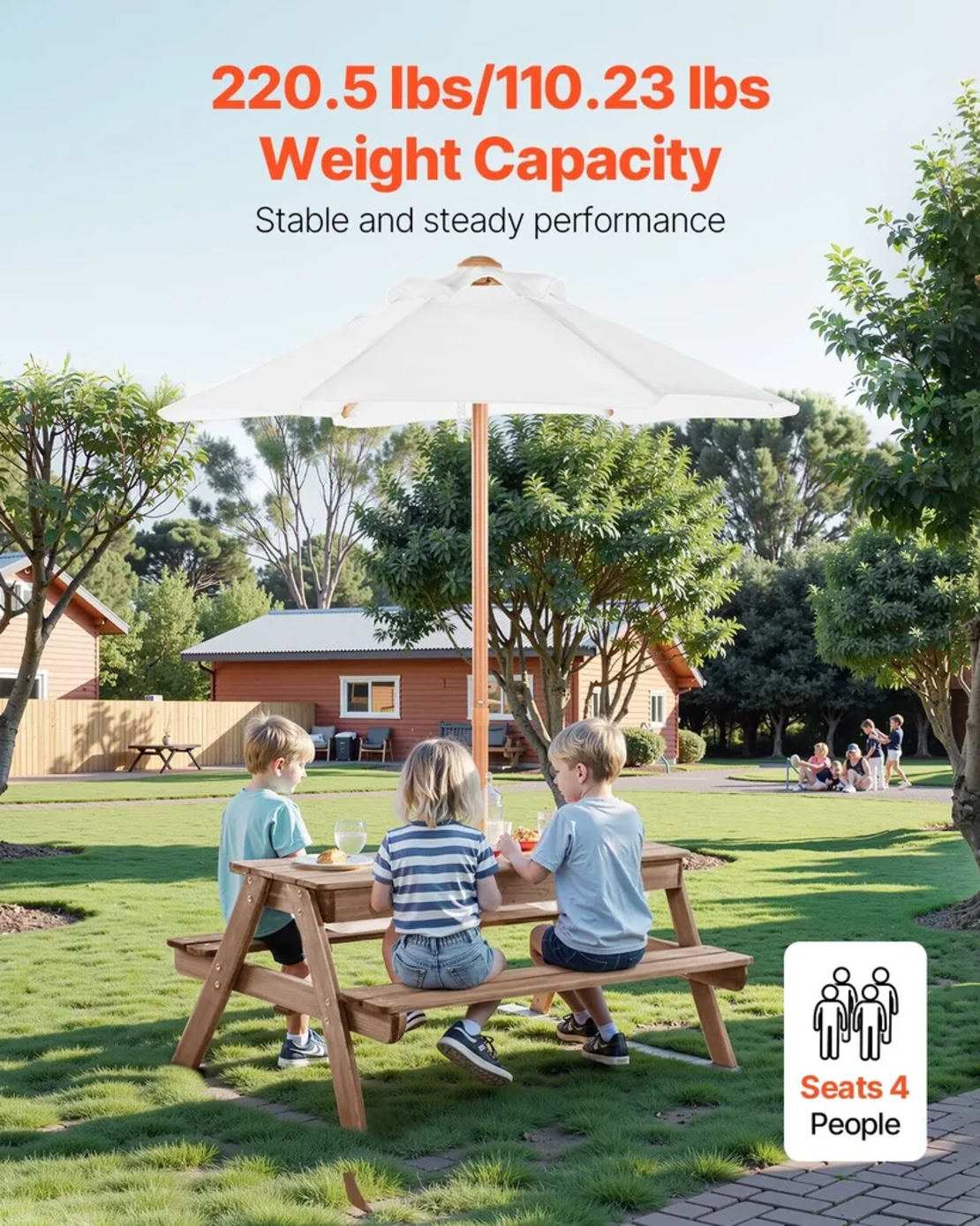 НЕМСКИ Дървен Градински Комплект – Пикник Маса с Пейки + ЛЕД ФЕНЕР