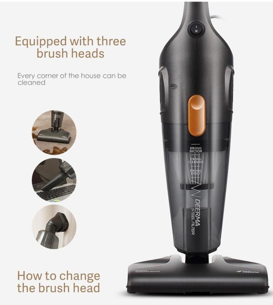 НЕМСКА Вертикална прахосмукачка Xiaomi Deerma DX115C Vacuum cleaner, 600W, Черен + ЛЕД ФЕНЕР