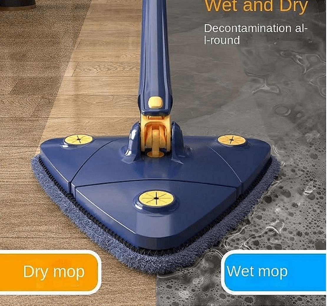 НЕМСКИ Триъгълен моп за почистване на 360°, Микрофибърни кърпи + ЛЕД ФЕНЕР