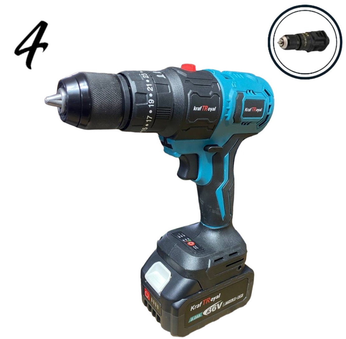 НЕМСКИ 5в1 Мултифункционален Акумулаторен Инструмент 5 Глави 36V 8,0AH KRAFT ROYAL Винтоверт Гайковерт Саблен Трион Резачка за Клони и Ъглошлайф + ЛЕД ФЕНЕР