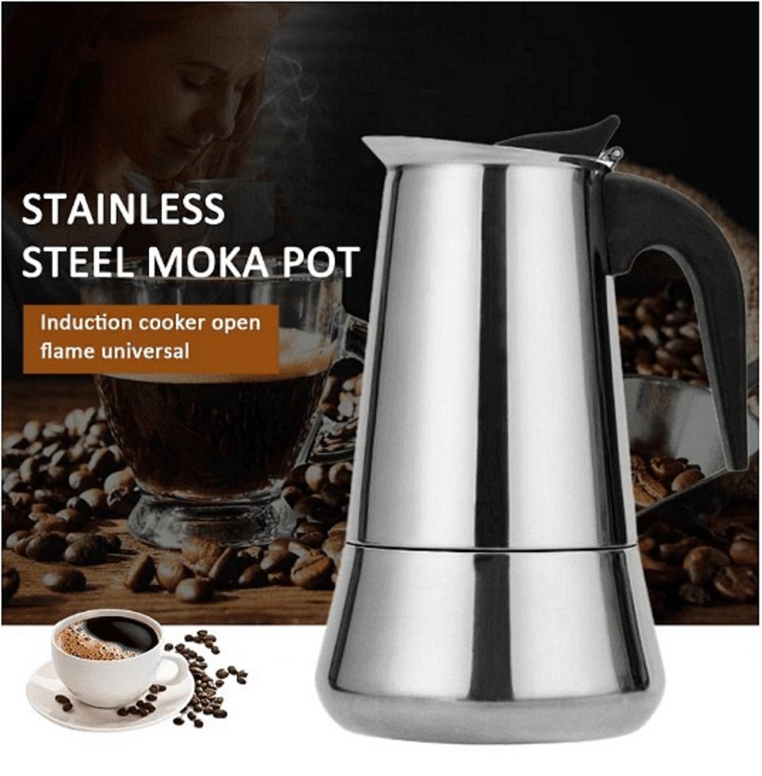 НЕМСКИ Италианска кафеварка инокс за 12 чаши кафе, 600мл, 3 части + ЛЕД ФЕНЕР