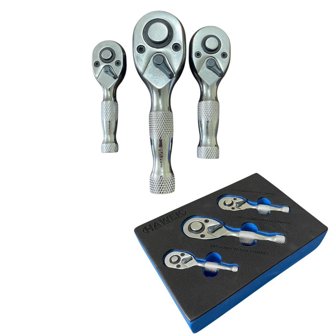 НЕМСКИ Мини Тресчотки Професионален Комплект 3 броя Тресчотка HAWEK Хром Ванадиева Стомана HW-2056 + ЛЕД ФЕНЕР