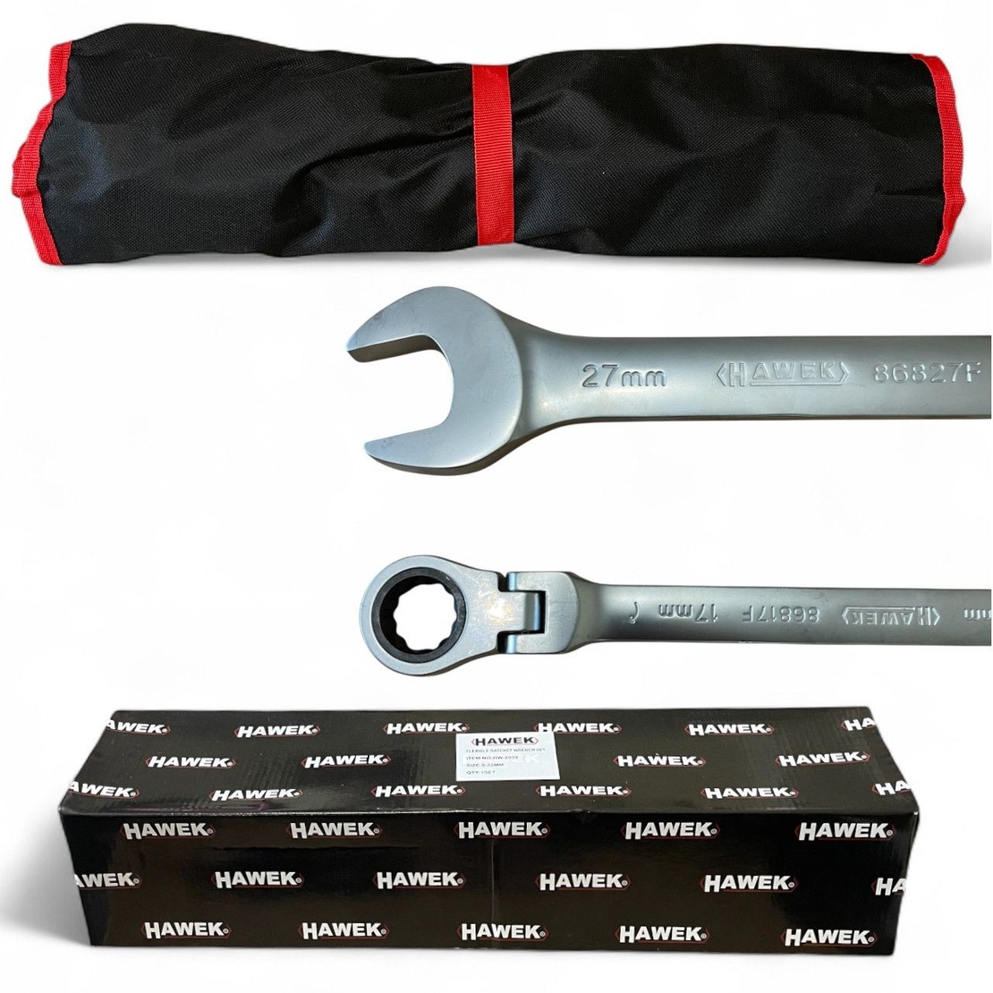 НЕМСКИ ЗВЕЗДОГАЕЧНИ ТРЕСЧОТНИ КЛЮЧОВЕ С ЧУПЕЩО РАМО 8 – 32 ММ 13 ЧАСТИ HAWEK + ЛЕД ФЕНЕР