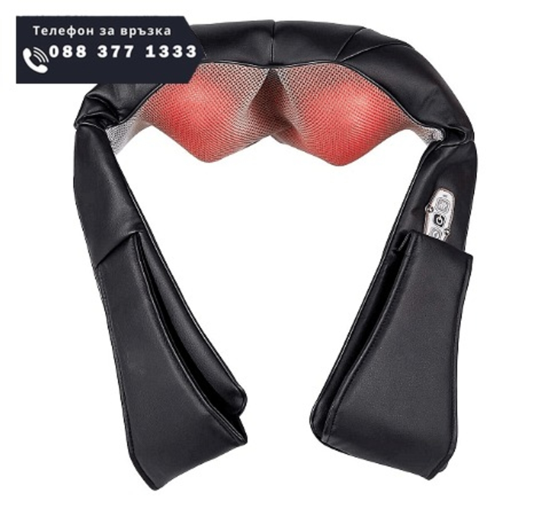 НЕМСКИ Шиацу масажор със затоплящ ефект и 3 степени на интензитет, Черен + ЛЕД ФЕНЕР