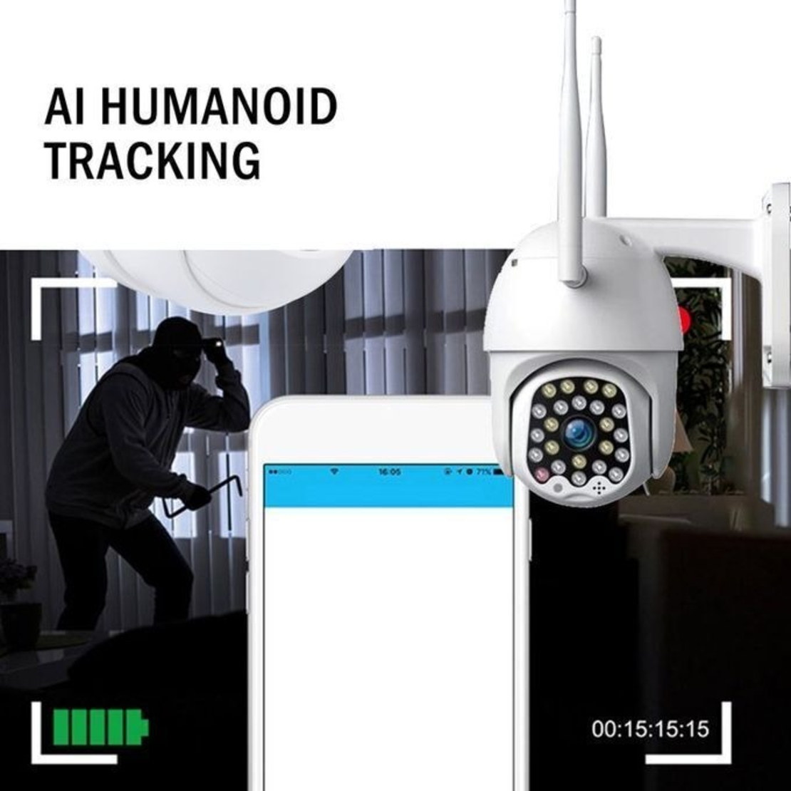 НЕМСКА ВОДОУСТОЙЧИВА Wifi Full HD 2.0MP 23 LED 320° въртяща камера с Motion Tracking + ЛЕД ФЕНЕР