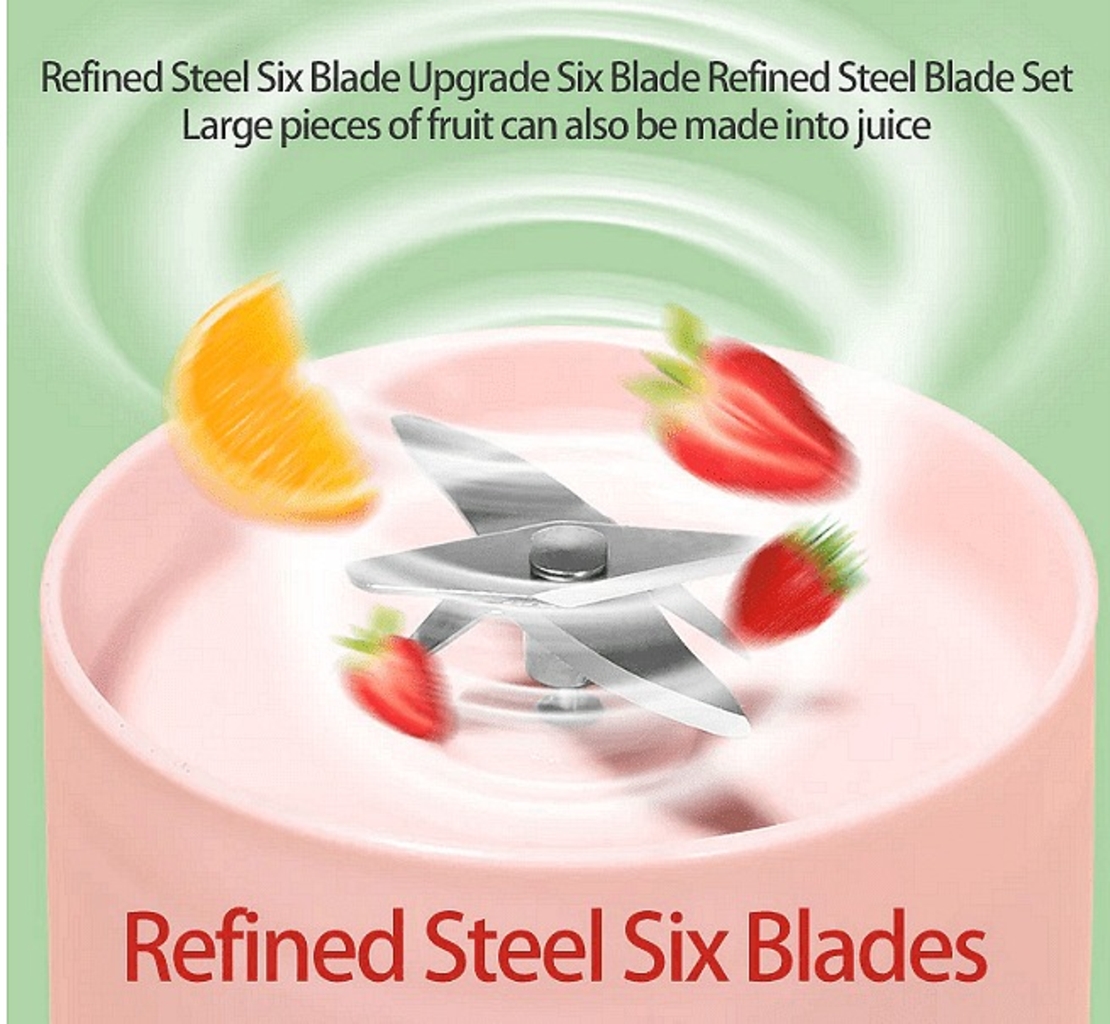 НЕМСКИ Мини преносим блендър с 6 остриета, Формата на шише, Капацитет 600 мл. + ЛЕД ФЕНЕР