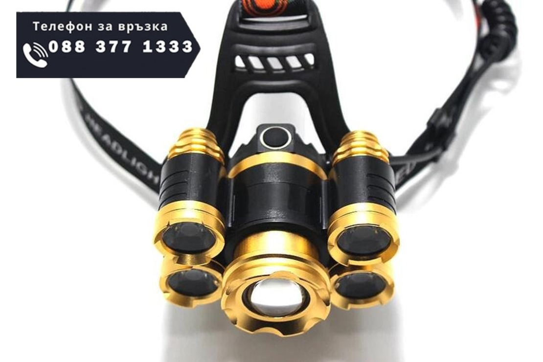 НЕМСКА Водоустойчив челник 5-LED Zoom диода, с презареждащи се батерии + ЛЕД ФЕНЕР