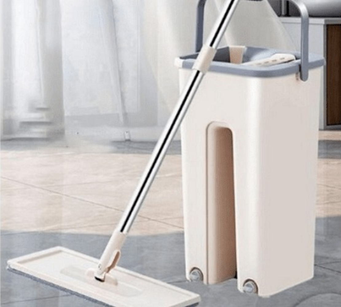 НЕМСКА Комплект кофа с плосък моп с 2 отделения и 360 ° въртящ се плосък моп + ЛЕД ФЕНЕР