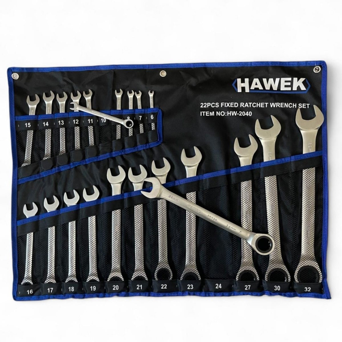 НЕМСКИ ЗВЕЗДОГАЕЧНИ ТРЕСЧОТНИ КЛЮЧОВЕ 6-32 ММ 22 ЧАСТИ HAWEK + ЛЕД ФЕНЕР