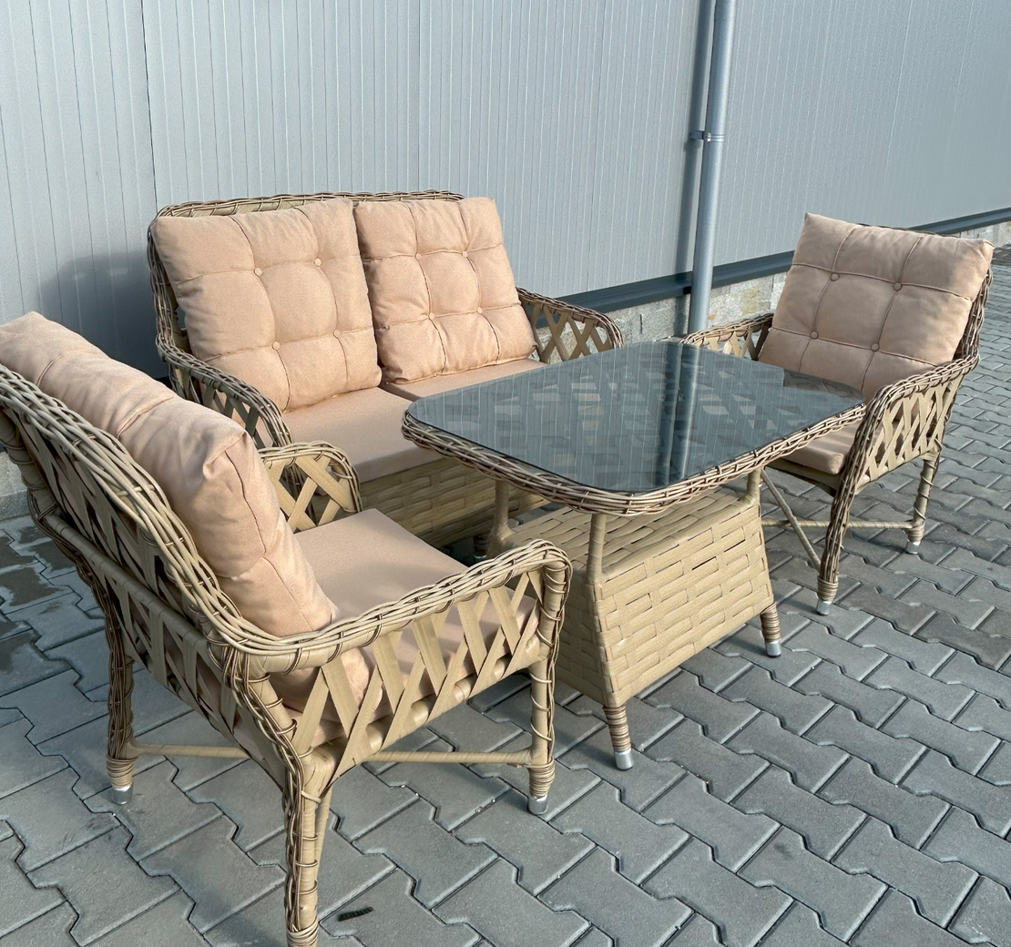 НЕМСКИ Градински Комплект Alaska От Изкуствен Ратан–2 стола+ ЛЕД ФЕНЕР