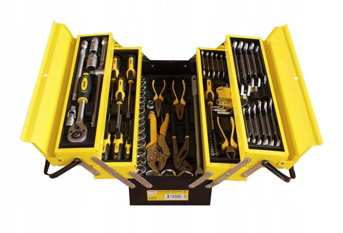 НЕМСКИ Комплект Инструменти WMC в практичен метален куфар 60 части + ЛЕД ФЕНЕР