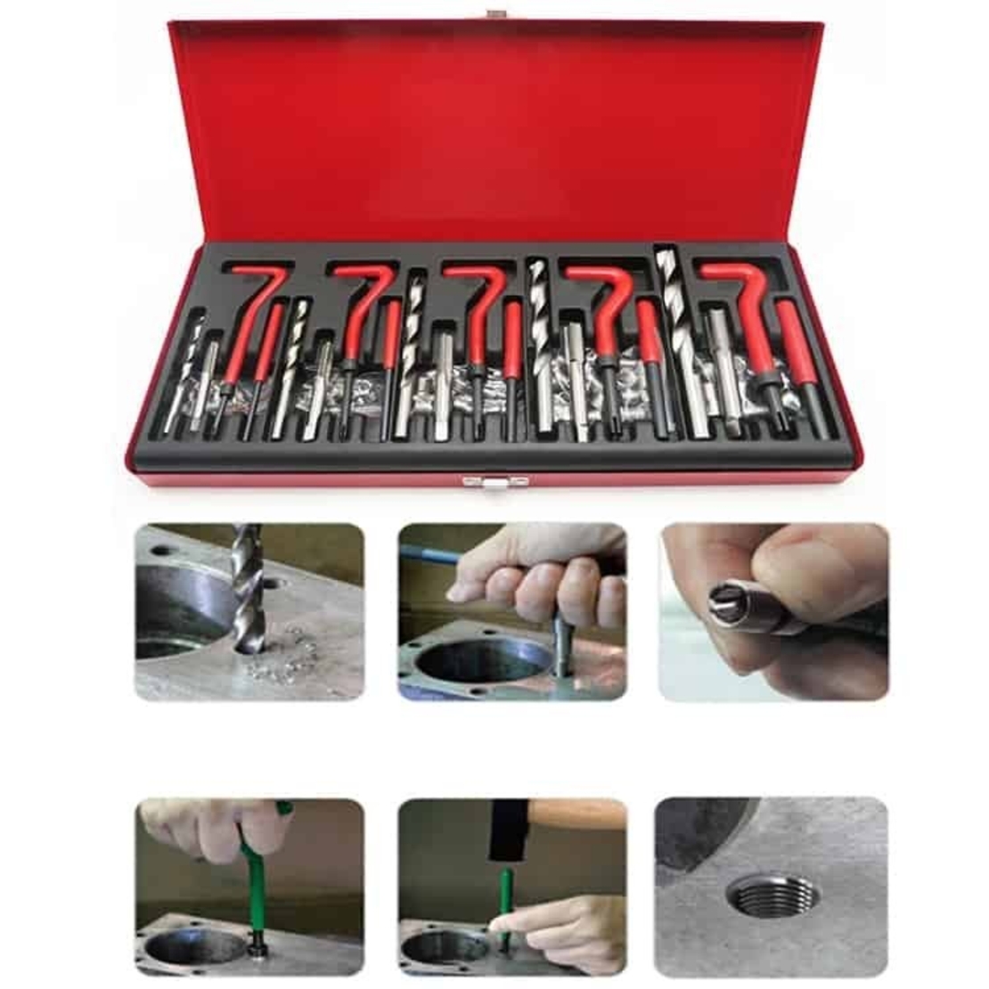 НЕМСКИ Комплект за Възстановяване на Резби 131 части Метчици М5 М6 М8 М10 М12 MAR-POL + ЛЕД ФЕНЕР