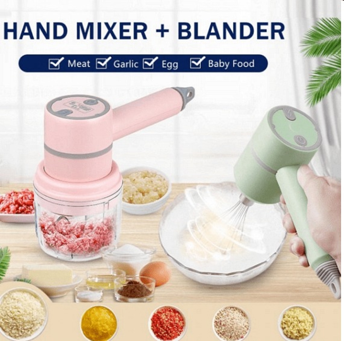 НЕМСКИ Безжичен, преносим ръчен миксер и чопър с USB зреждане + ЛЕД ФЕНЕР