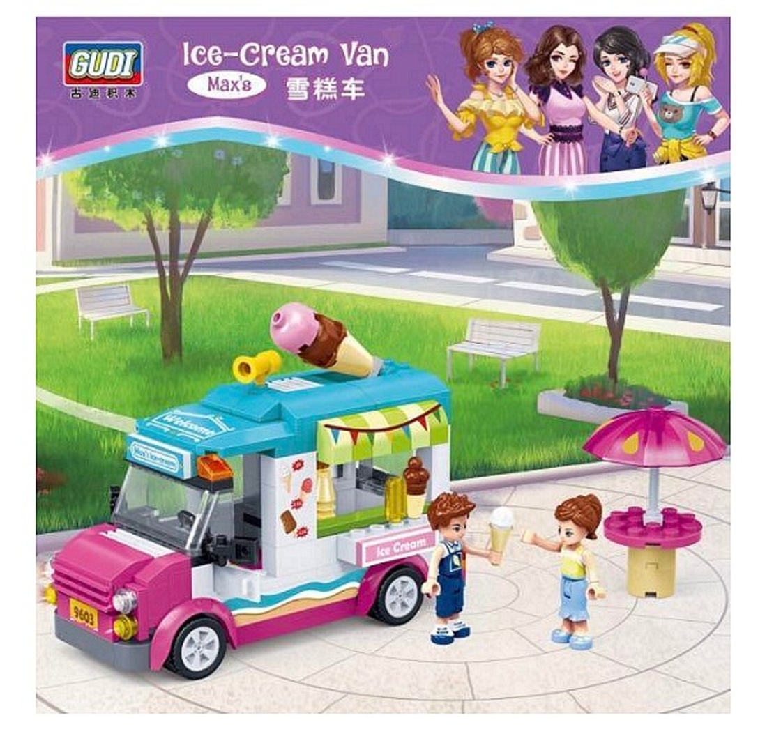 НЕМСКИ Конструктор Gudi, Ice Cream Van, Камион за сладолед, Модел 960, 228 части3 + ЛЕД ФЕНЕР