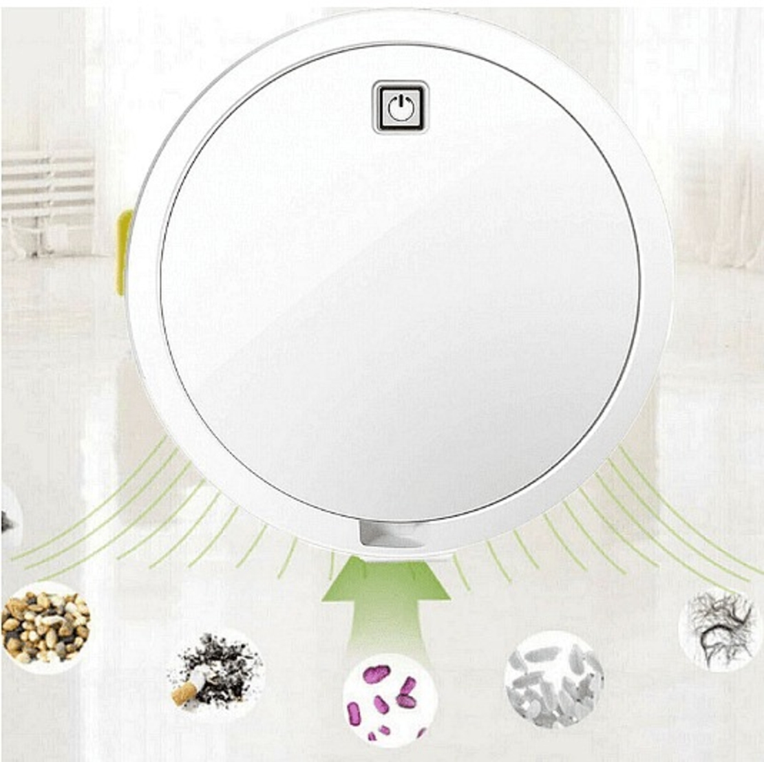 НЕМСКА Прахосмукачка робот ES23, USB зареждане, 90 минути работа, 0,2 л, Бяла + ЛЕД ФЕНЕР