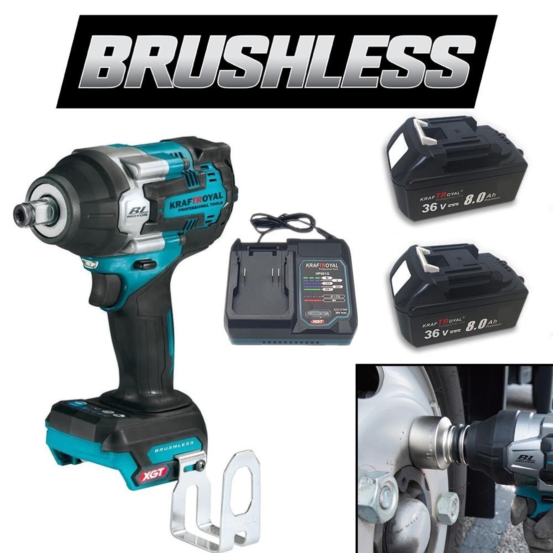 НЕМСКО ПРОМО Акумулаторен Комбиниран Гайковерт / Импакт и Хидравличен Крик 2 тона 135-320мм KRAFT ROYAL 36V 8,0AH 2 Батерии + ЛЕД ФЕНЕР
