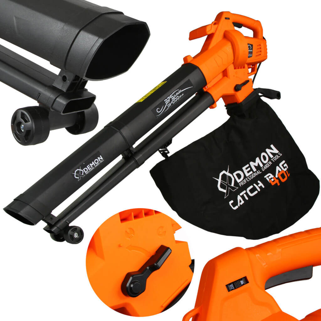 НЕМСКИ Мощен Електрически Листосъбирач Духалка с три режима Събиране Издухване и Раздробяване DEMON + Втора Фуния + ЛЕД ФЕНЕР