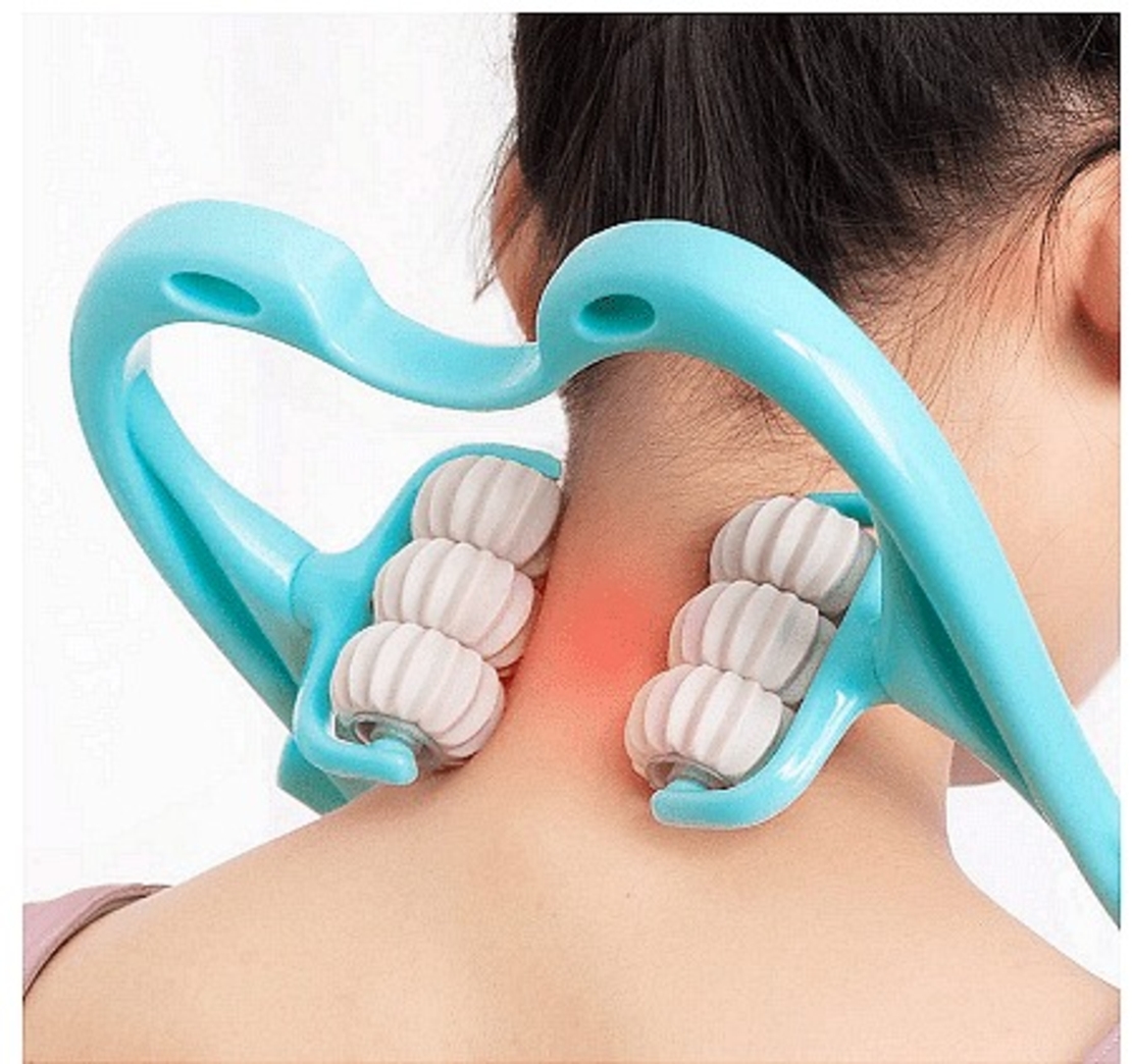 НЕМСКИ Ролков масажор за врат, 6 ролкови топки за масаж, които могат да се въртят на 360° + ЛЕД ФЕНЕР