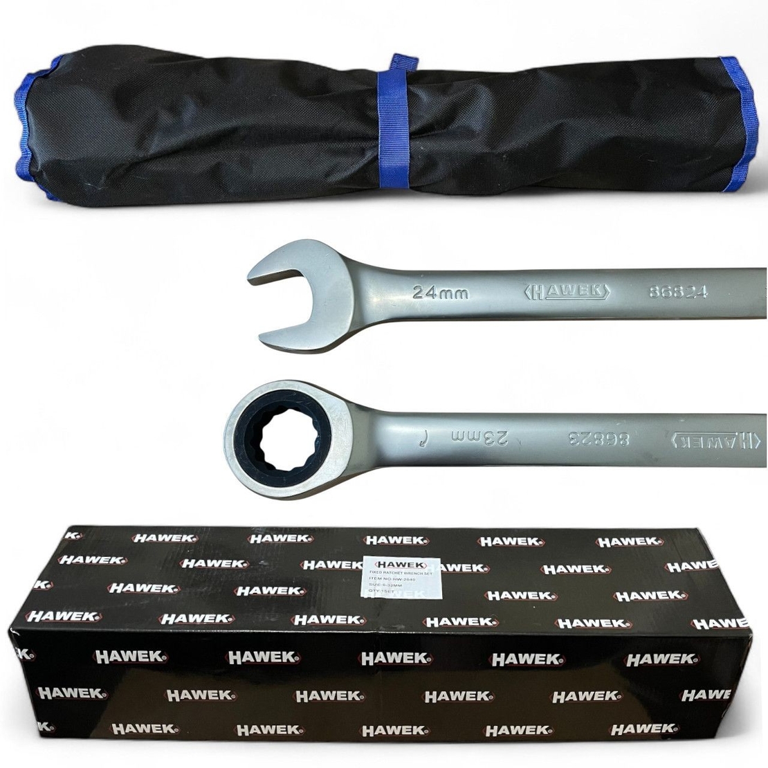 НЕМСКИ ЗВЕЗДОГАЕЧНИ ТРЕСЧОТНИ КЛЮЧОВЕ 6-32 ММ 22 ЧАСТИ HAWEK + ЛЕД ФЕНЕР