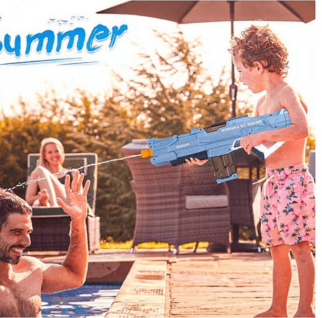 НЕМСКА Мощна електрическа водна пушка с голям резервоар, Обхват 8-9м + ЛЕД ФЕНЕР