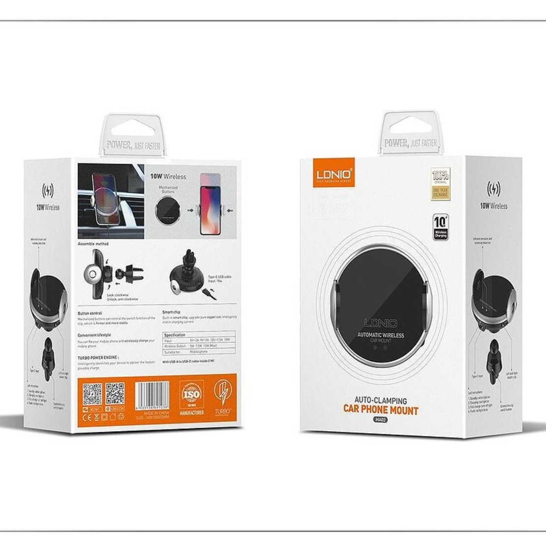 НЕМСКА MA02 LDNIO стойка за телефон с автоматично захващане за автомобил и 15W безжично зареждане + ЛЕД ФЕНЕР