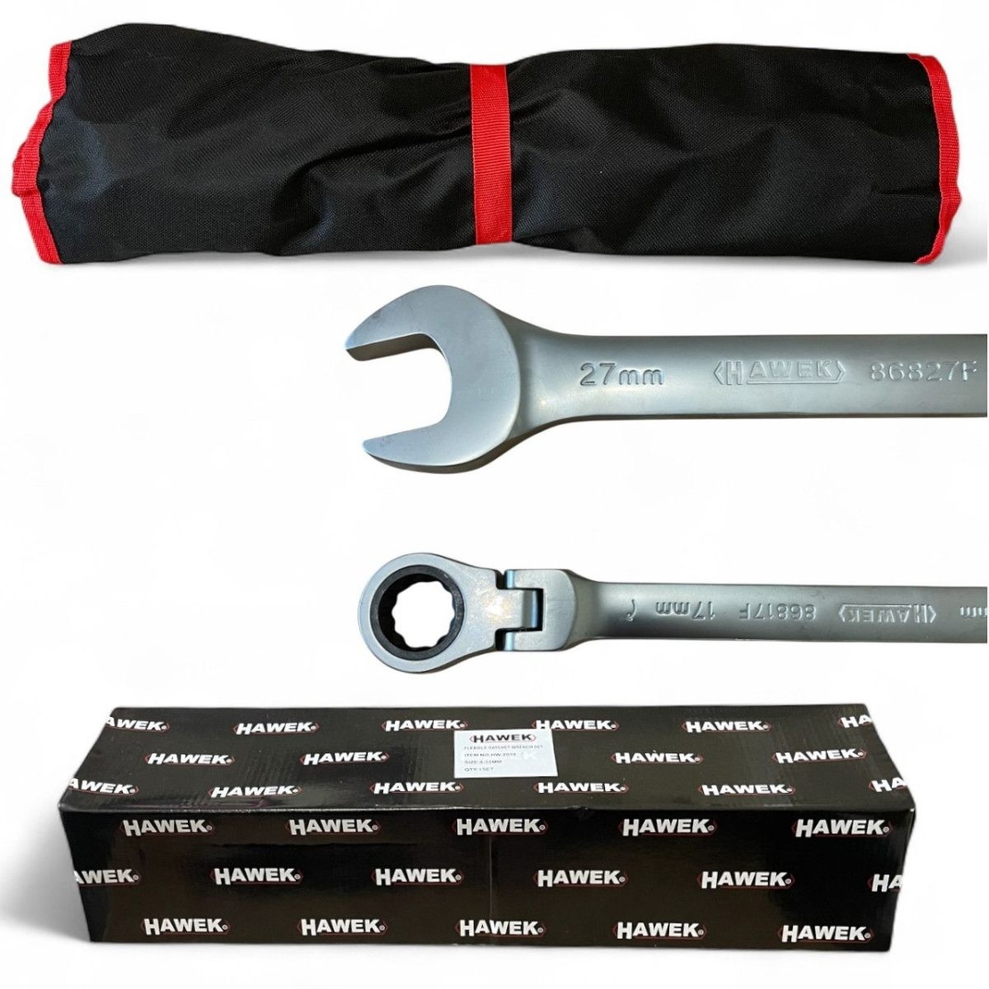 НЕМСКИ ЗВЕЗДОГАЕЧНИ ТРЕСЧОТНИ КЛЮЧОВЕ С ЧУПЕЩО РАМО 8 – 32 ММ 13 ЧАСТИ HAWEK + ЛЕД ФЕНЕР