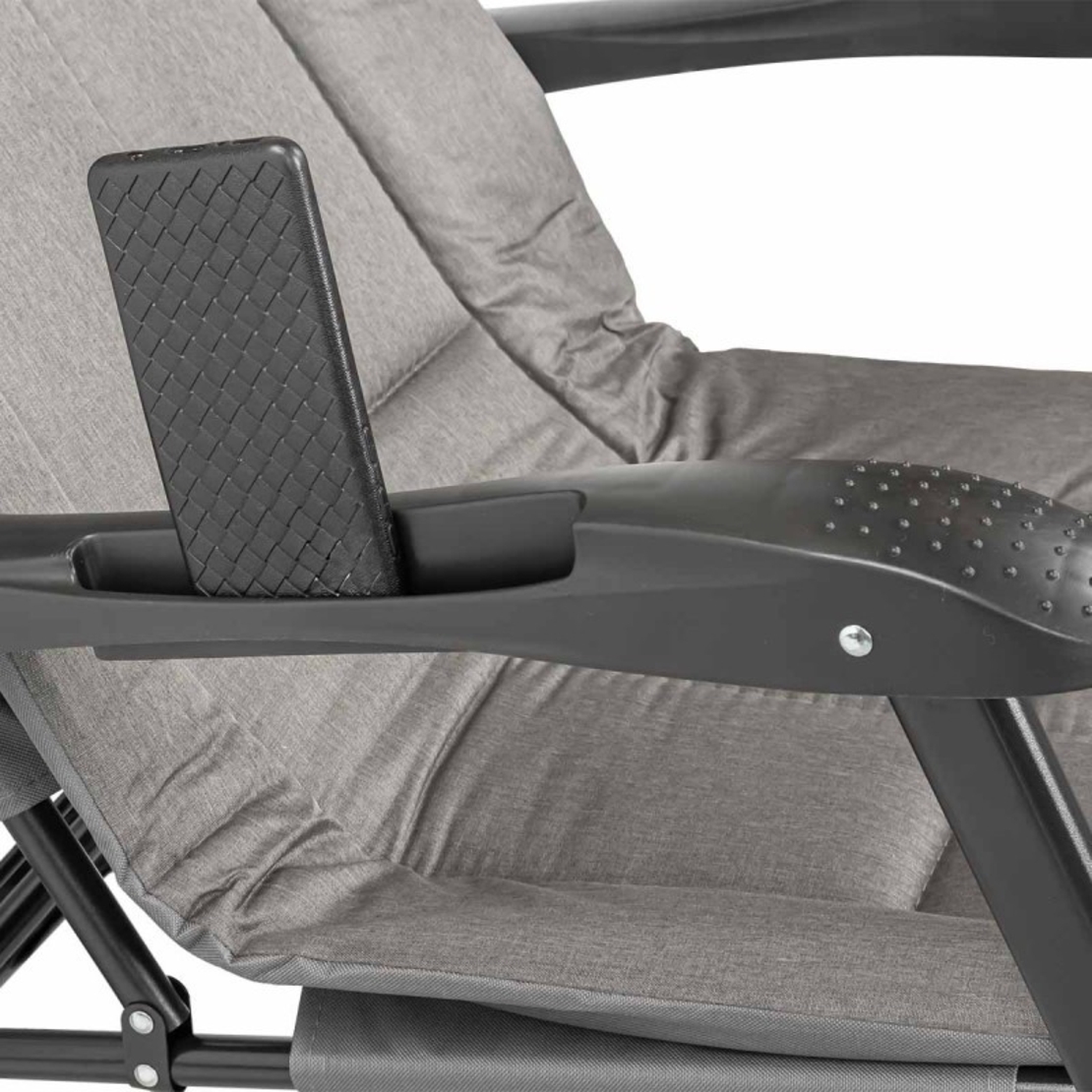 НЕМСКИ Шезлонг Тип Походно Легло Черен и Сив до 200кг + ЛЕД ФЕНЕР