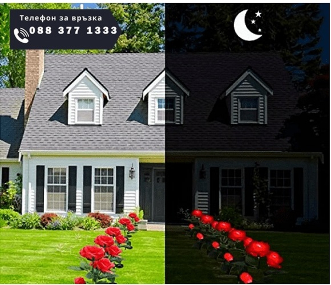 НЕМСКА LED слънчева лампа под формата на червена роза, За градина, Двор, Водоустойчивост + ЛЕД ФЕНЕР