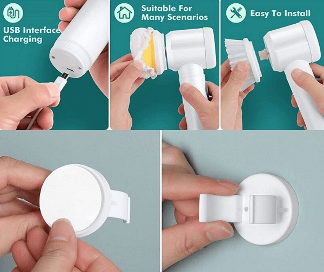 НЕМСКИ Безжична акумулаторна четка, Magic brush, 3 степени на скорост, 3 различни накрайника + ЛЕД ФЕНЕР