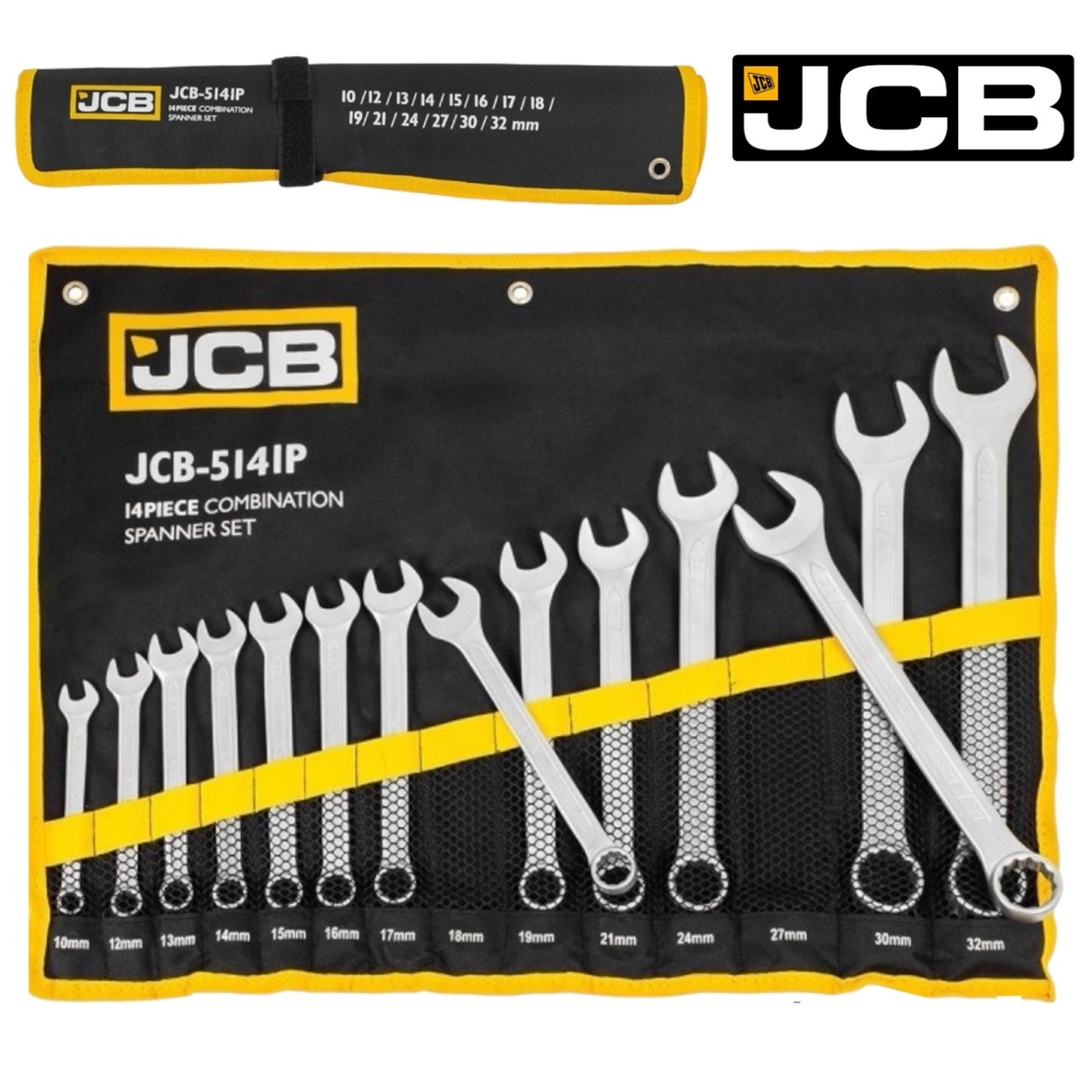 НЕМСКИ Комплект Звездогаечни Ключове JCB 14 броя10-32мм 5141P + ЛЕД ФЕНЕР