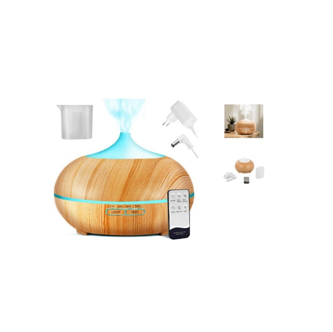 НЕМСКИ Овлажнител за въздух, Ароматен дифузер, Аромотерапия, Дистанционно управление, 300мл + ЛЕД ФЕНЕР..
