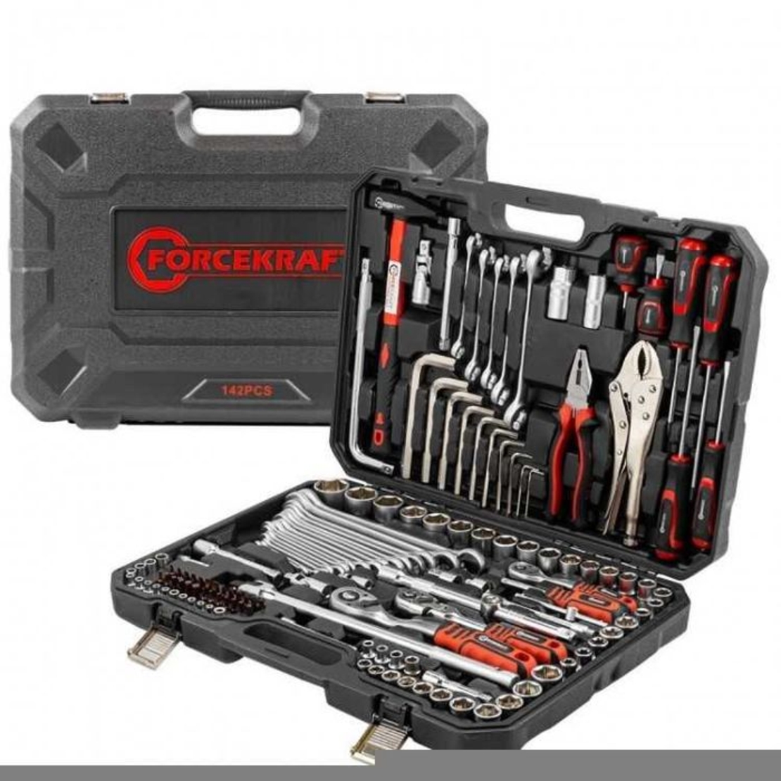 НЕМСКО Гедоре 142 части 1/4“ 3/8“ 1/2“ FORCEKRAFT + ЛЕД ФЕНЕР