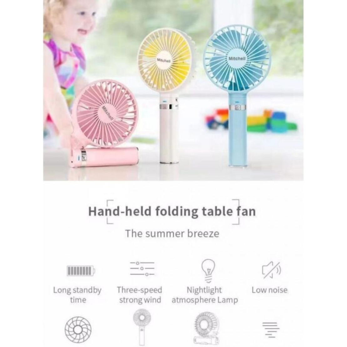 НЕМСКИ Вентилатор с чупеща се глава – Folding Fan S2 + ЛЕД ФЕНЕР
