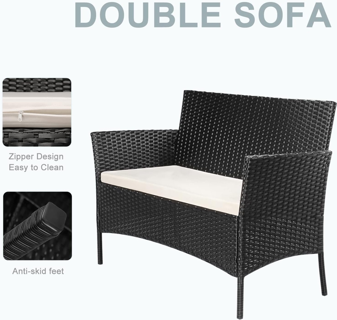 НЕМСКИ Градински Комплект Ратанов Кът За Релакс От 4 Части + ЛЕД ФЕНЕР