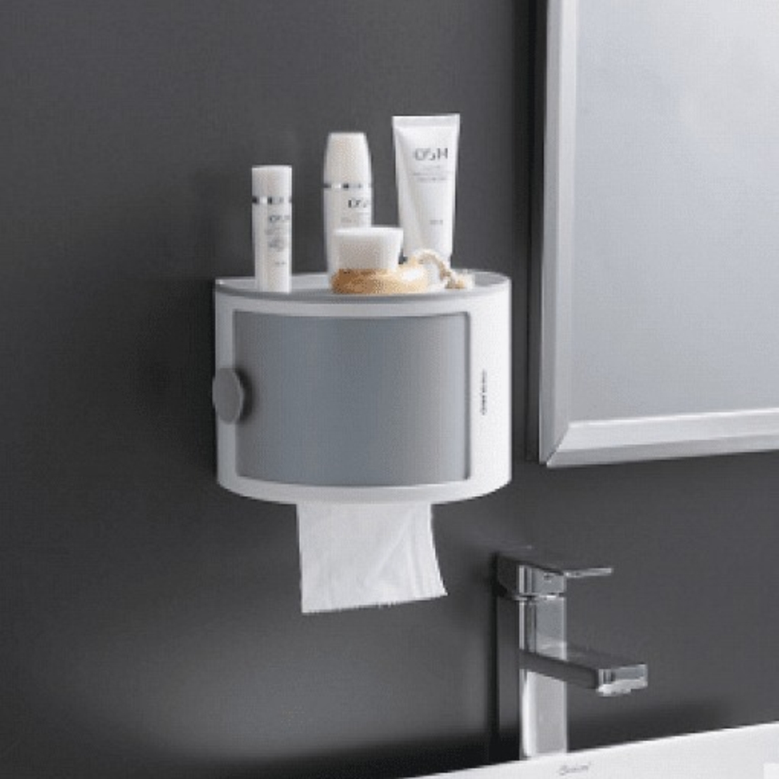 НЕМСКИ Стилен органайзер за съхранение на хартия и аксесоари за баня /бял/ + ЛЕД ФЕНЕР